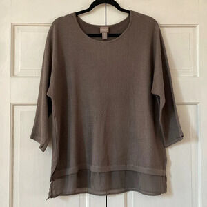 Chico’s Size 2 Built in Shirt Sweater 3/4 Sleeve Layer Blouse Chicos Size Large